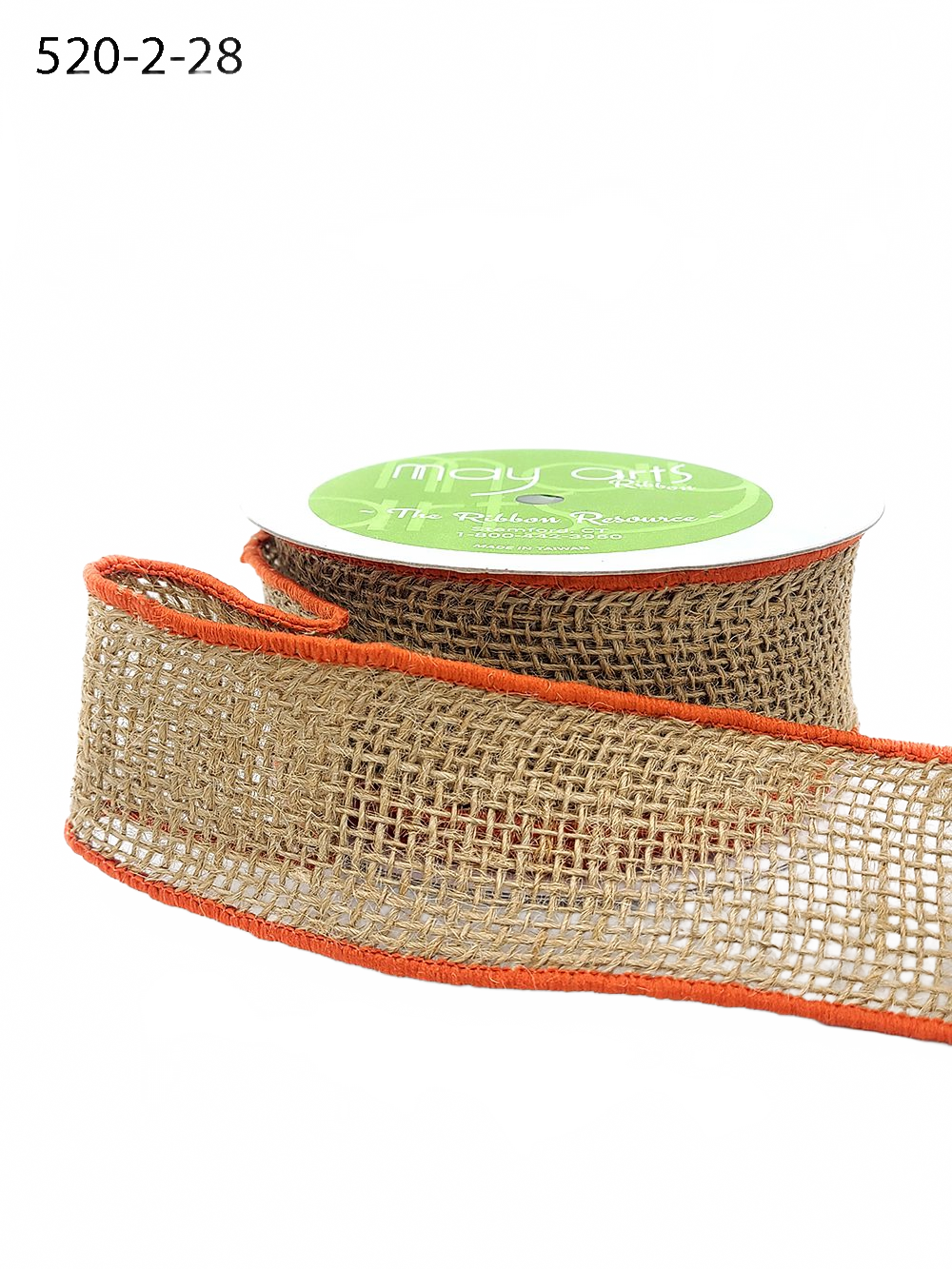 2 Inch 100% Jute Natural/Orange Burlap Ribbon With Color Wired Edge