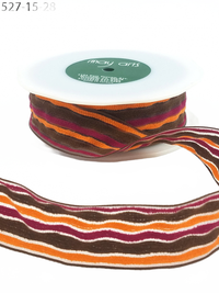 1.5 Inch Multi-Color Fuzzy Striped Orange/Brown/Burgundy Ribbon With Woven Edge