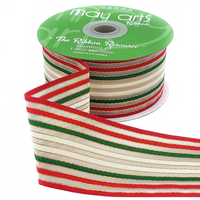 ~2 Inch (50Mm) Woven Christmas Stripes Organza Ribbon