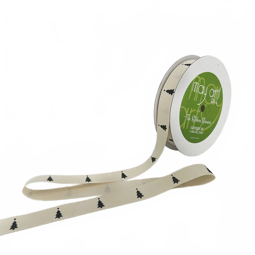 3/4 Inch Ivory Canvas Printed Ribbon With Woven Edge
