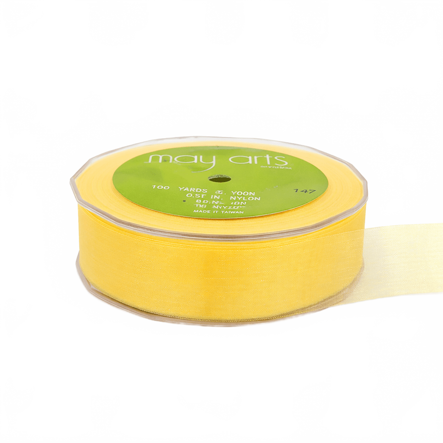 1 Inch Soft Shimmer Yellow Sheer Ribbon With Cut Edge