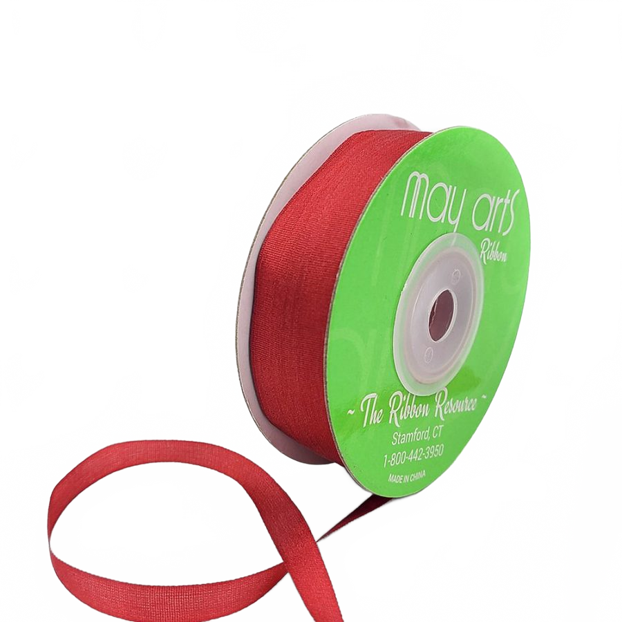 100% Hand-Dyed 1/4 Inch Brick Red Silk Ribbon With Woven Edge