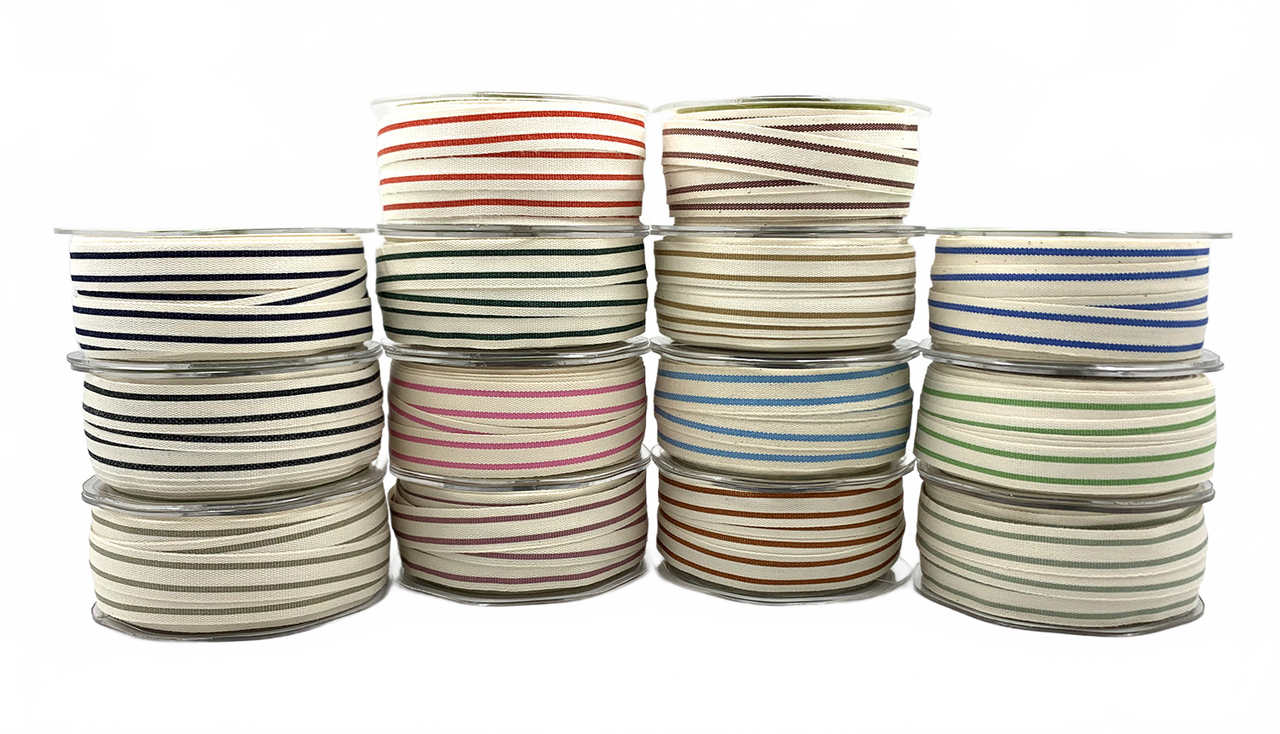5/8 Inch Cotton Blend Double Stripe Ribbon With Woven Edge