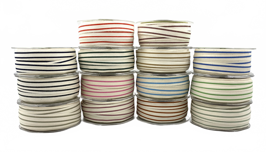 5/8 Inch Cotton Blend Double Stripe Ribbon With Woven Edge