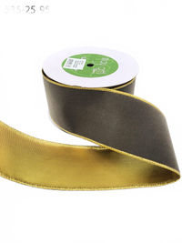 2.5 Inch Charcoal Velvet Gold Back Ribbon With Wired Edge