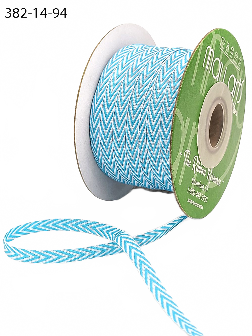 1/4 Inch Turquoise Twill Chevron Stripe Ribbon With Woven Edge