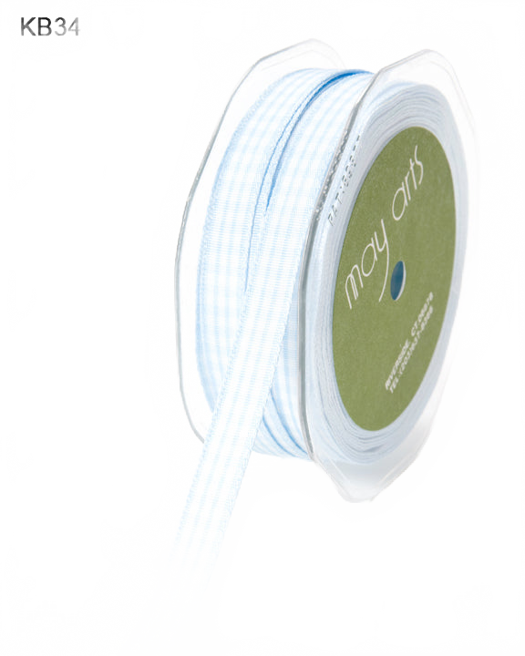 3/8 Inch Checkered Light Blue Ribbon With Woven Edge
