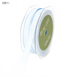 3/8 Inch Checkered Light Blue Ribbon With Woven Edge