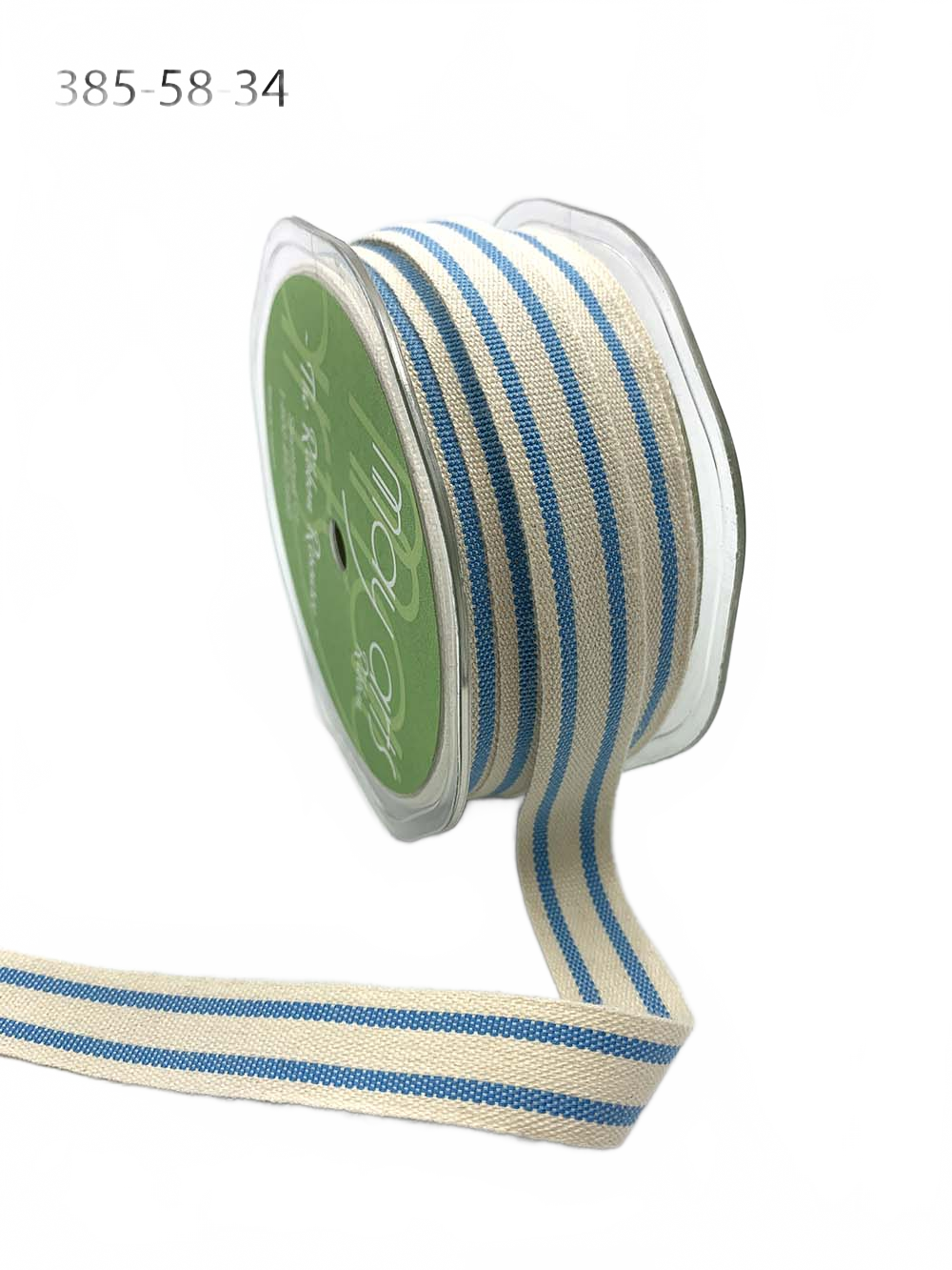 5/8 Inch Sky Blue Cotton Blend Double Stripe Ribbon With Woven Edge