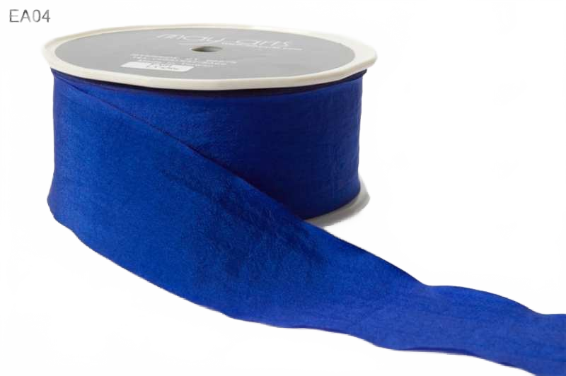 1.5 Inch Wrinkled Faux Royal Blue Silk Ribbon With Cut Edge