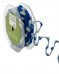3/8 Inch Medium Pom Pom Wired String Cord Royal Blue/Light Blue Ribbon