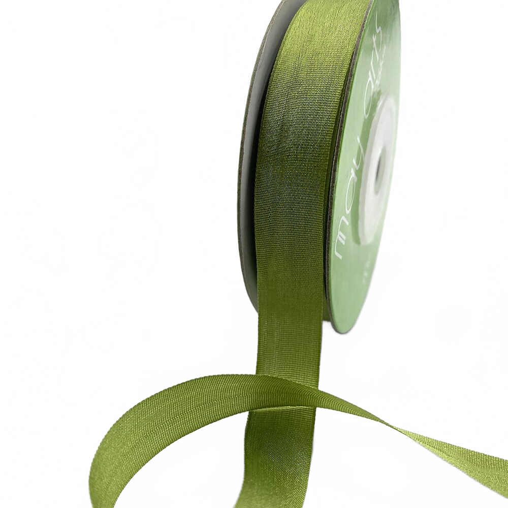 1/2 Inch 100% Hand-Dyed Olive Silk Ribbon With Woven Edge