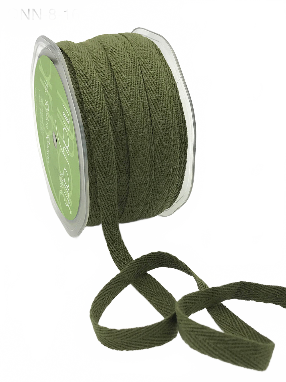 3/8 Inch 100% Cotton Classic Medium Weight Olive Twill Ribbon With Woven Edge