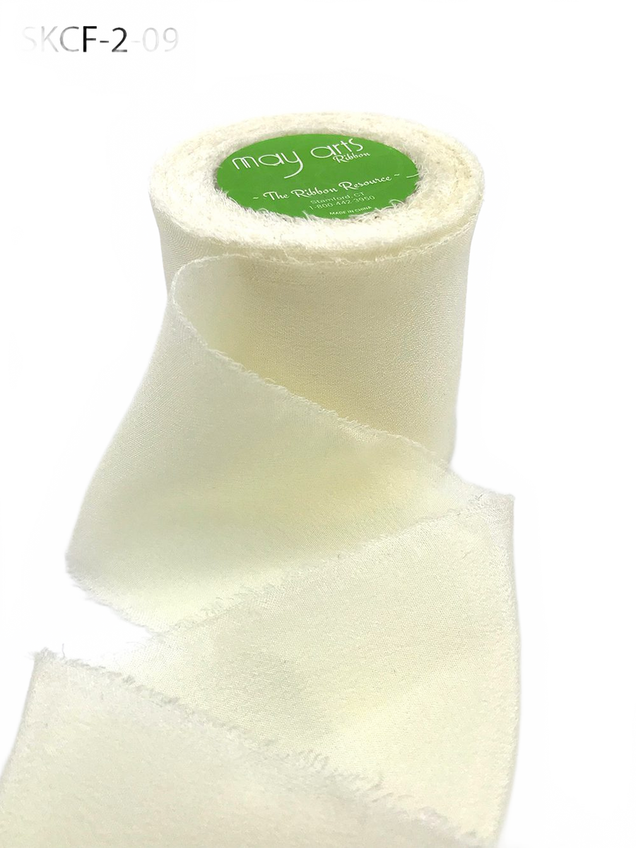 2 Inch 100% Silk Ivory Buttercream Crepe With Frayed Edge (Non-Dyed And Hand-Dyed)
