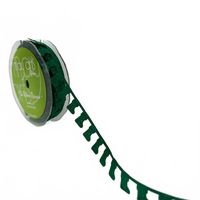3/4 Inch Original Green Stockings Satin Cut Out Banner Ribbon With Cut Sealed Edge