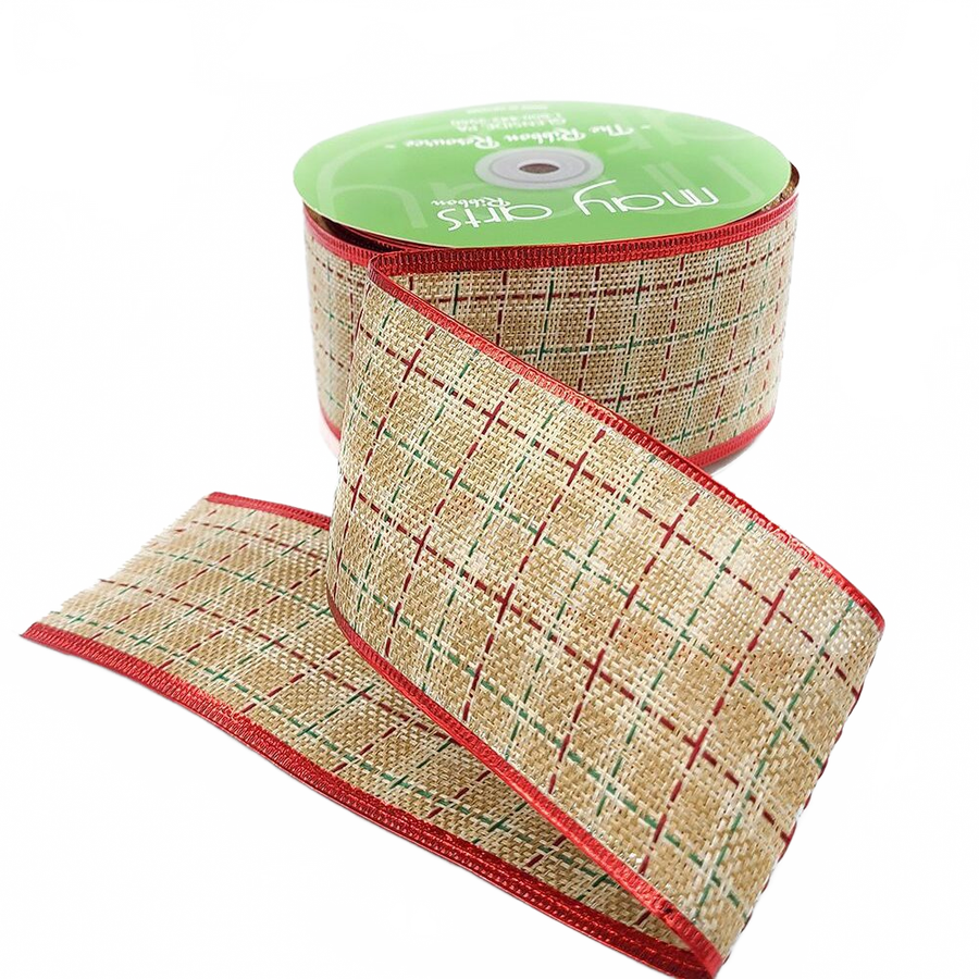2.5 Inch Christmas Tartan Plaid Ribbon With Red/Greed/Natural Metallic Wired Edge