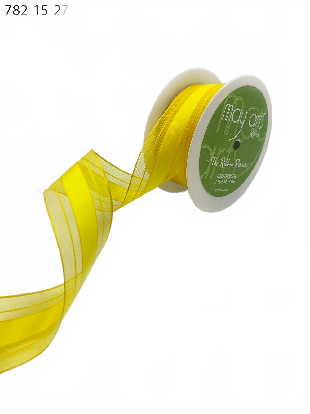 1.5″ Woven Yellow Sheer Ribbon With Tone On Tone Stripes