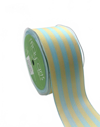 2 Inch Striped French Blue/Ivory Ribbon With Woven Edge