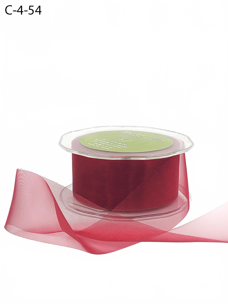 1.5 Inch Soft Shimmer Dark Red Sheer Ribbon With Cut Edge
