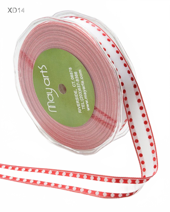 5/8 Inch Woven Solid Dot Edge (Wired) White/Red Dots Ribbon