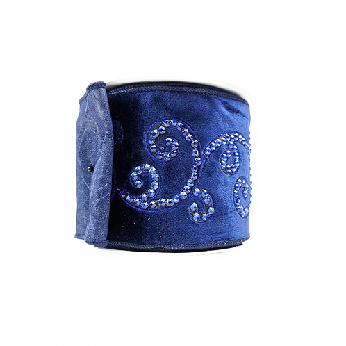 Ribbon 4" Velvet Jewel Scroll Navy
