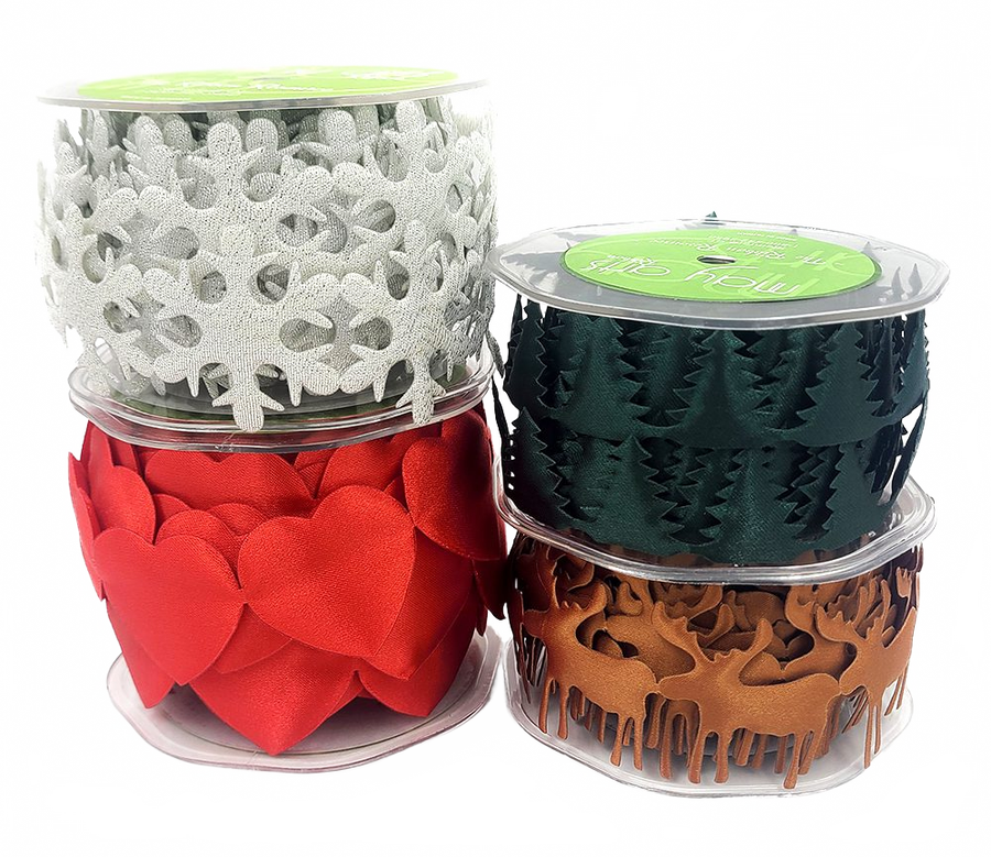 1.5 Inch Puffy Holiday Satin Cut Out Banner Ribbon With Cut Sealed Edge