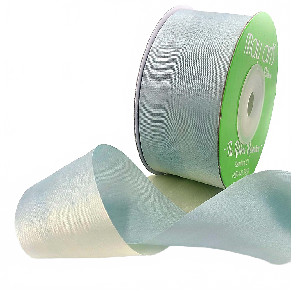 1.25 Inch 100% Hand-Dyed Variegated (Multi-Color) Blue/Ivory Silk Ribbon With Woven Edge