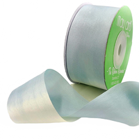 1.25 Inch 100% Hand-Dyed Variegated (Multi-Color) Blue/Ivory Silk Ribbon With Woven Edge