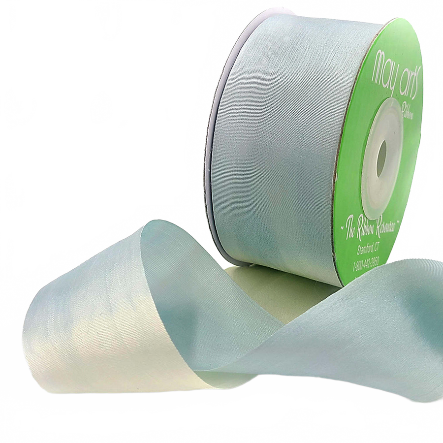1.25 Inch 100% Hand-Dyed Variegated (Multi-Color) Blue/Ivory Silk Ribbon With Woven Edge