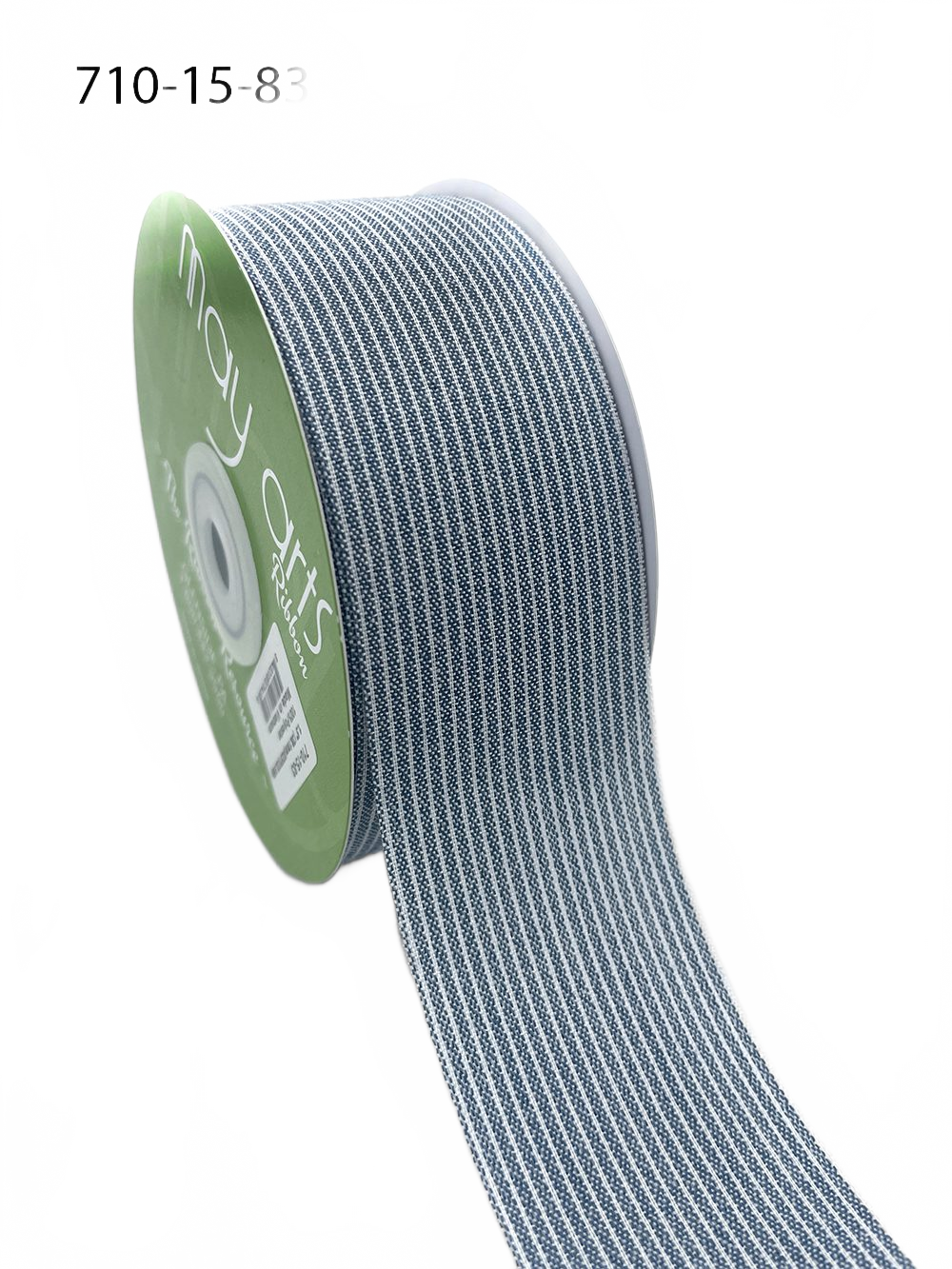 1.5 Inch Striped Washed Dusty Blue Linen Ribbon