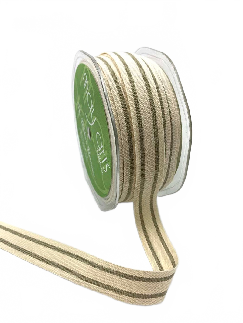 5/8 Inch Natural Cotton Blend Double Stripe Ribbon With Woven Edge