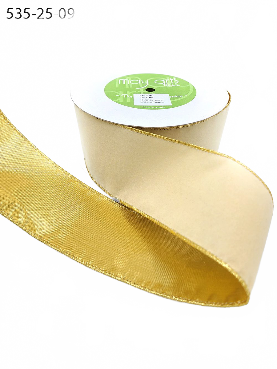 2.5 Inch Antique Ivory Velvet Gold Back Ribbon With Wired Edge