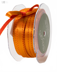 3/8 Inch Reversible Two-Color Red/Orange Satin Ribbon With Woven Stitched Edge