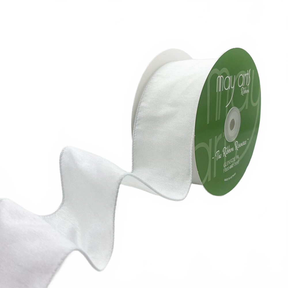 2.5″ White Dupioni Ribbon With Wired Edge