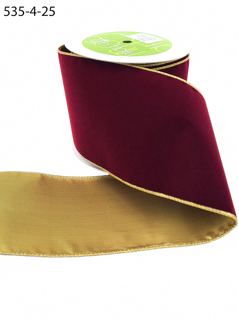 4 Inch Dark Red Velvet Gold Back Ribbon With Wired Edge