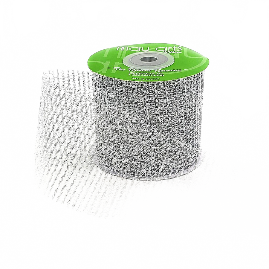 2.5 Inch Loose Weave Silver Metallic Knit Net Ribbon
