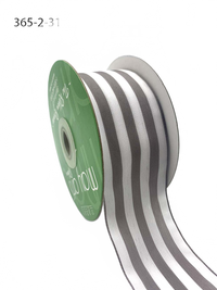 2 Inch Striped Grey/White Ribbon With Woven Edge
