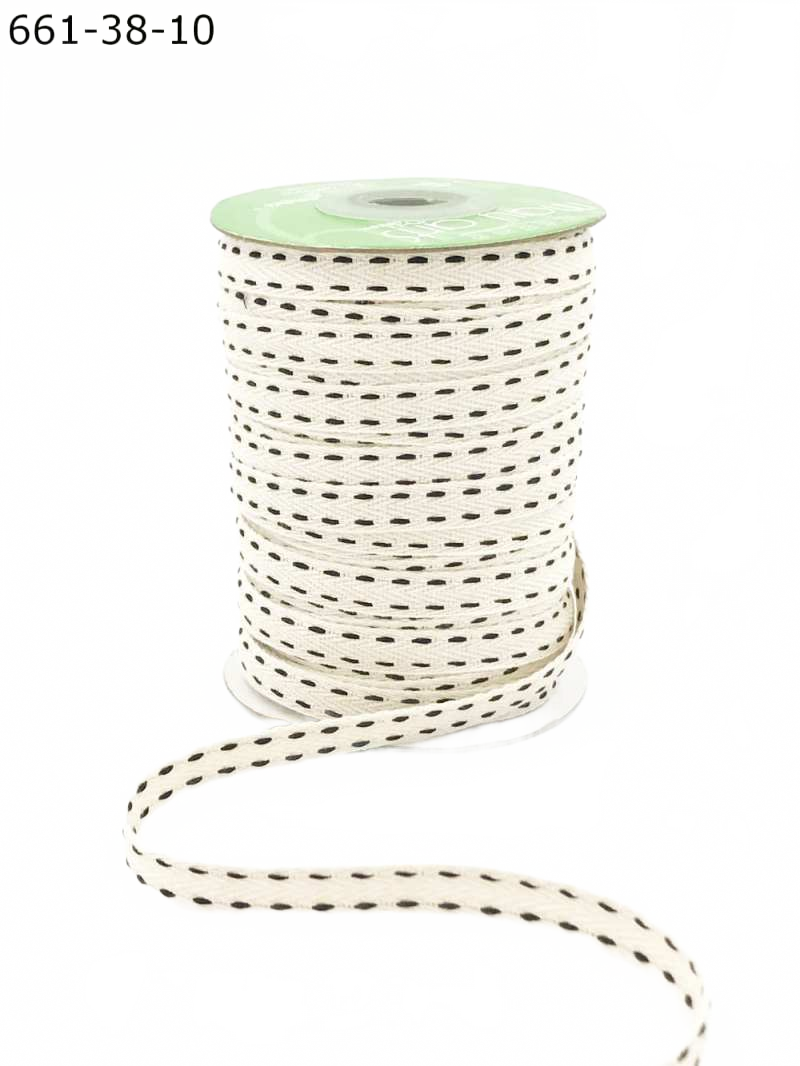 3/8 Inch Two Woven Threads On Black Cotton Blend Ribbon With Woven Edge
