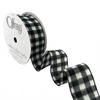 2.5″ Wired Black & White Brushed Buffalo Check Wired Ribbon