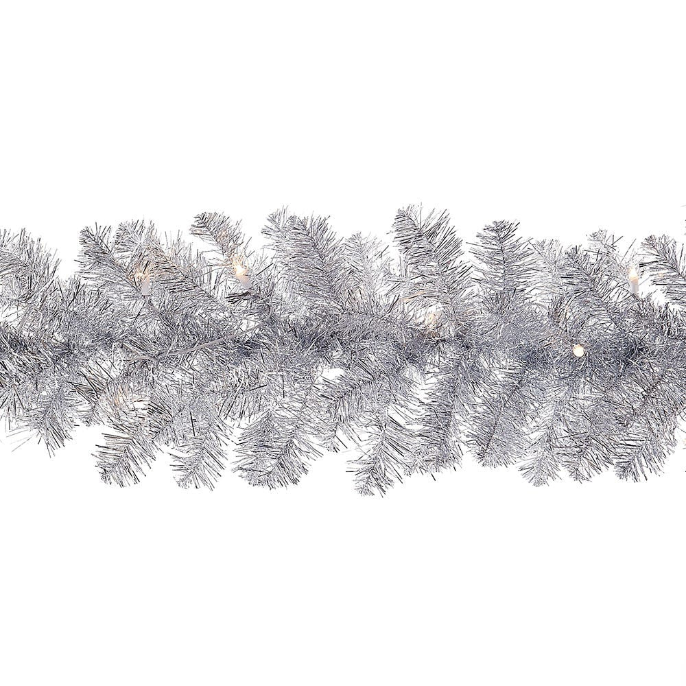 9' Pre-Lit Clear Incandescent Silver Point Pine Garland