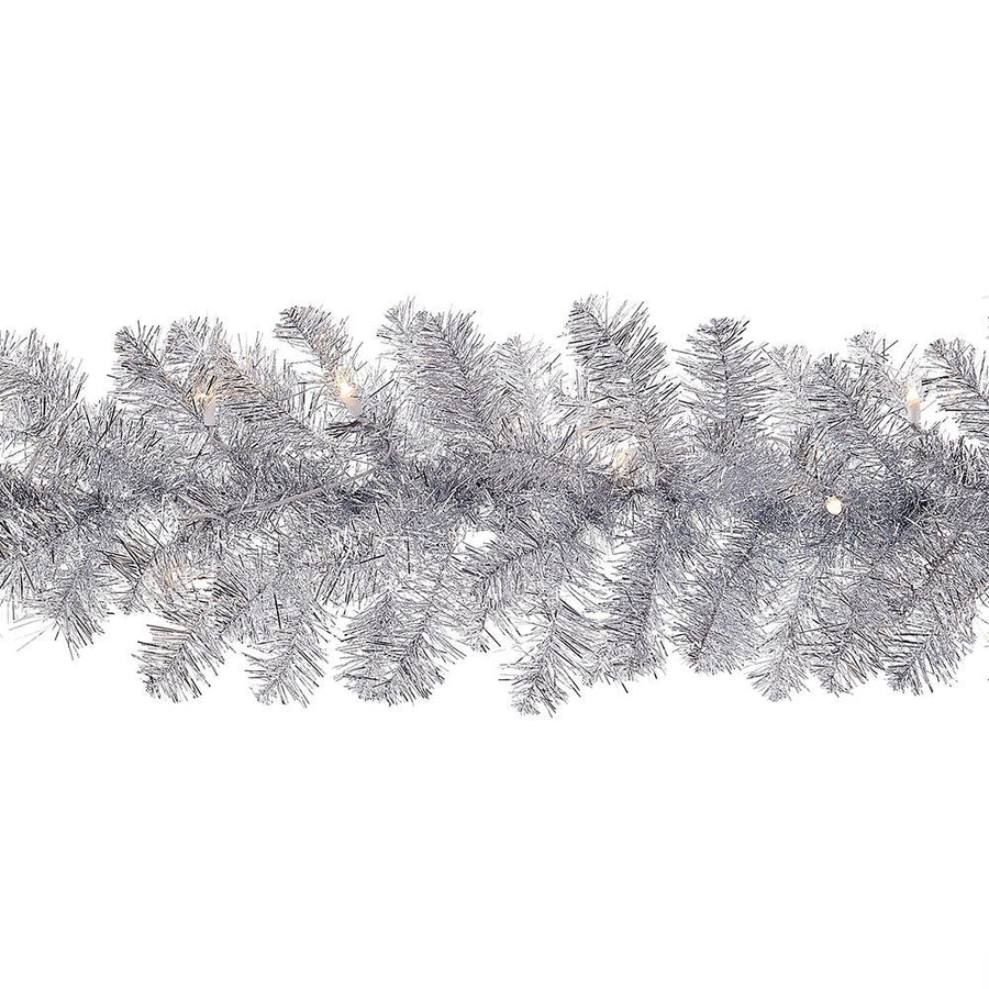 9' Pre-Lit Clear Incandescent Silver Point Pine Garland