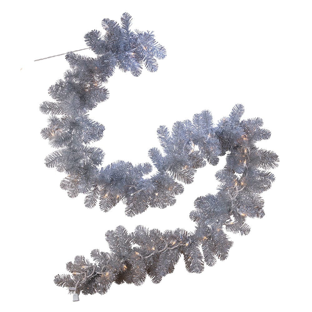 9' Pre-Lit Clear Incandescent Silver Point Pine Garland