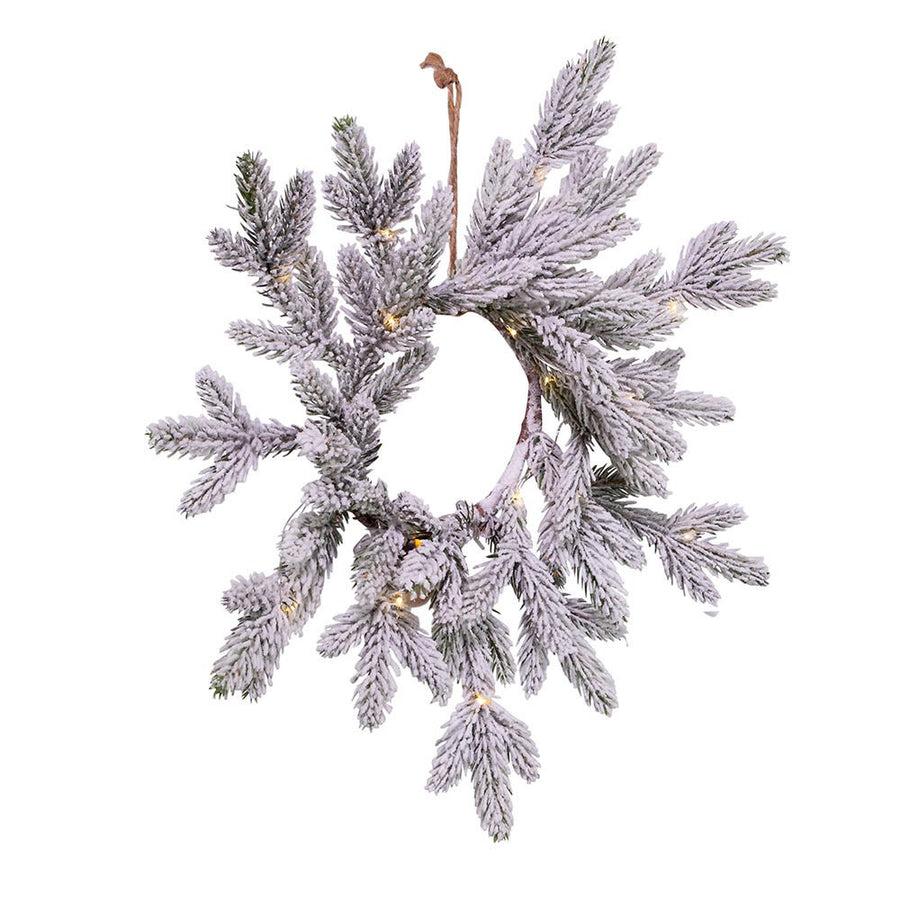 18" Pre-Lit Battery-Operated Warm White LED Flocked Pine Wreath