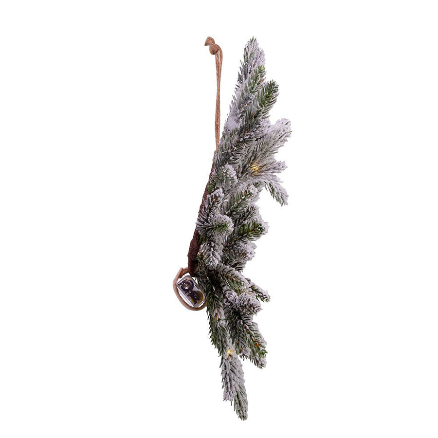 18" Pre-Lit Battery-Operated Warm White LED Flocked Pine Wreath