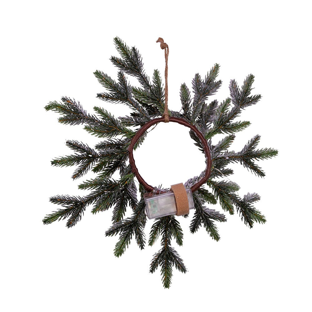 18" Pre-Lit Battery-Operated Warm White LED Flocked Pine Wreath