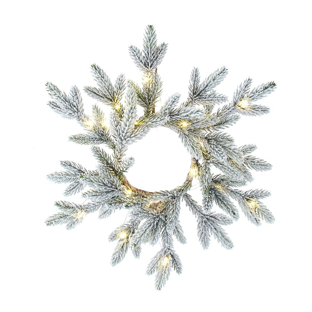 18" Pre-Lit Battery-Operated Warm White LED Flocked Pine Wreath