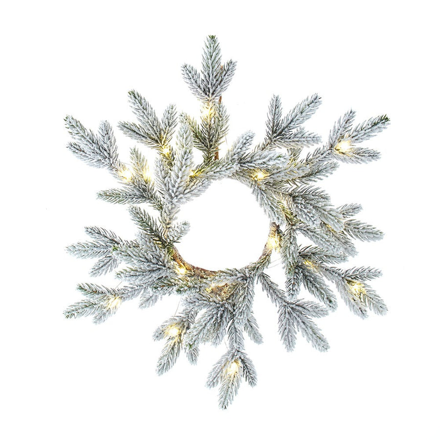 18" Pre-Lit Battery-Operated Warm White LED Flocked Pine Wreath