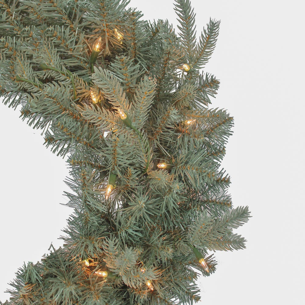 24" Battery-Operated Pre-Lit Clear Incandescent Blue Spruce Wreath