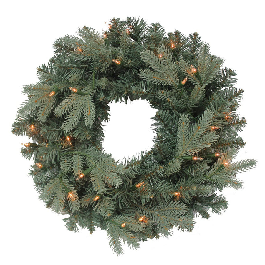 24" Battery-Operated Pre-Lit Clear Incandescent Blue Spruce Wreath
