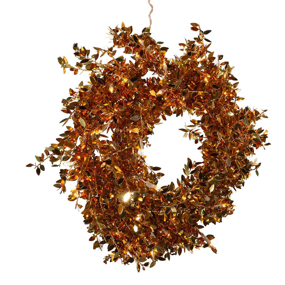 24" Pre-Lit Clear Incandescent Gold Foil Wreath